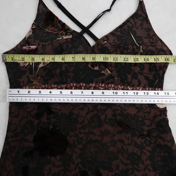 Y2K Brown Lace Halter Cami Top Floral Beaded Empire Bisou Bisou - Picture 5 of 10